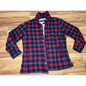 Gander Mountain Guide Series Fleece Lined Jacket flannel Womens Size M Red Blue